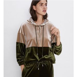 ZARA velvet hooded sweatshirt